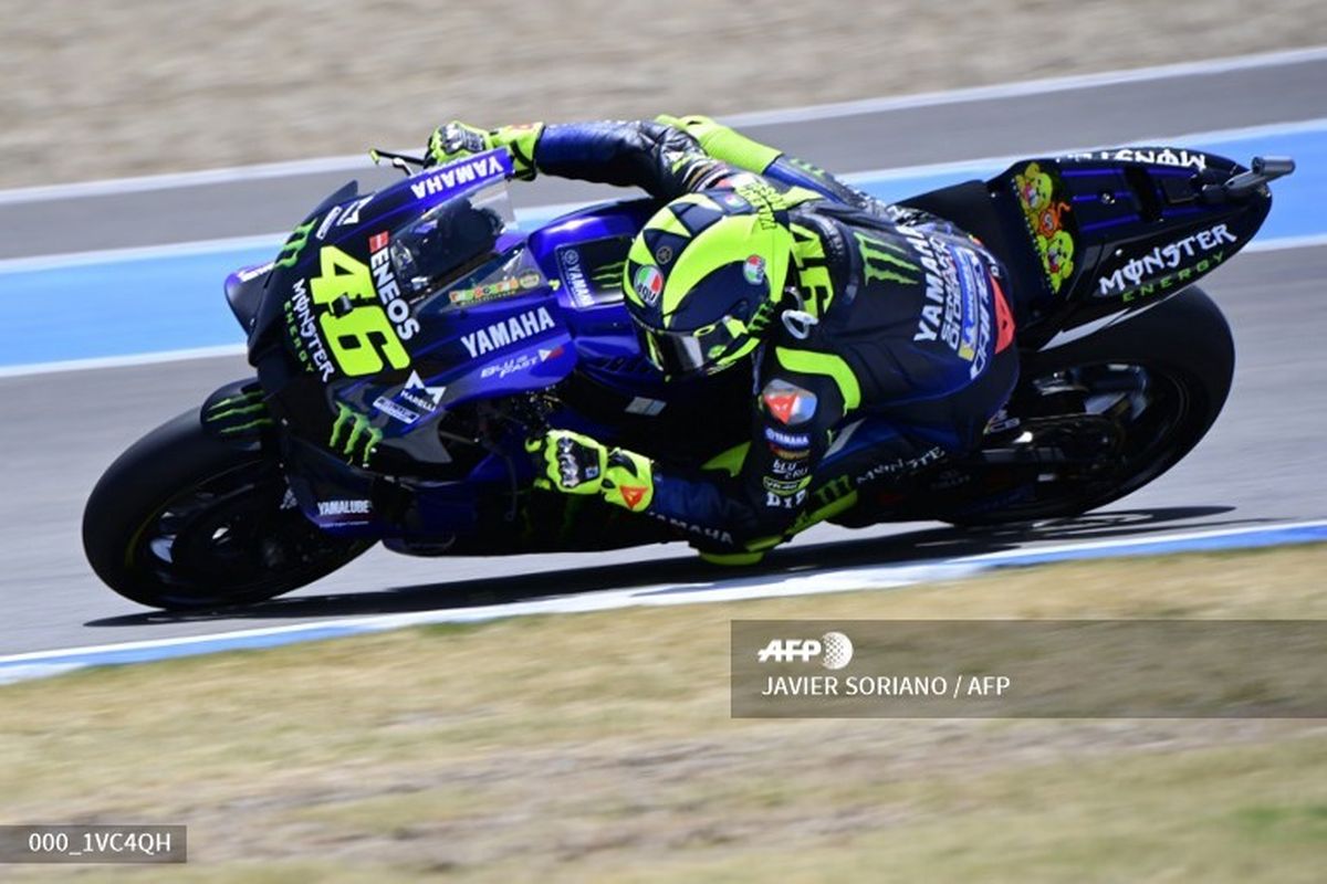 Valentino Rossi saat sesi latihan bebas MotoGP Spanyol (17/7/2020)