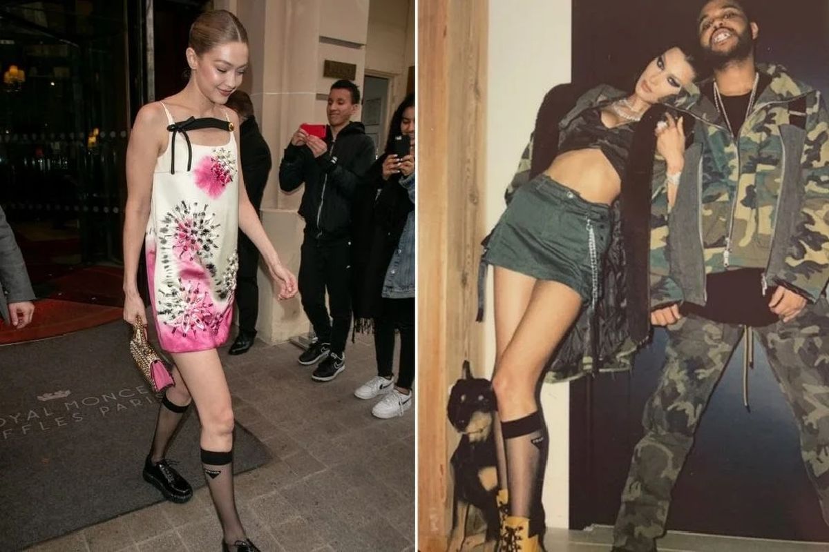 Gigi dan Bella Hadid muncul dengan kaus kaki yang sama. 