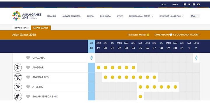 Jadwal Pertandingan Asian Games, tanggal 21 Agustus 2018, dilansir dari situsweb resmi www.asiangames2018.id