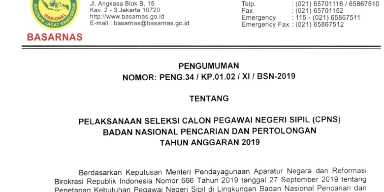 Basarnas Buka 391 Formasi Di Cpns 2019 Ini Perincian
