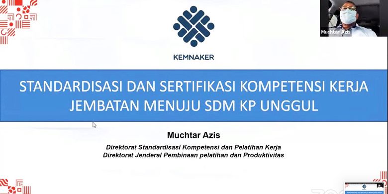 Tangkapan layar materi Muchtar Azis dalam acara Konsultasi Publik Rancangan Peraturan Menteri Kelautan dan Perikanan tentang Pemberlakuan SKKNI Bidang Kelautan dan Perikanan, pada Senin (5/4/2021).
