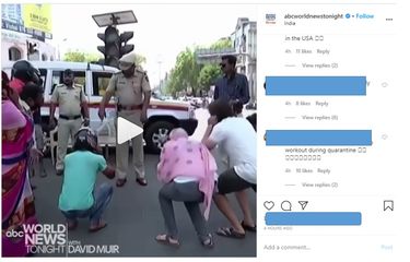Tangkapan layar video Instagram yang menunjukkan Polisi India menghukum warganya yang melanggar lockdown