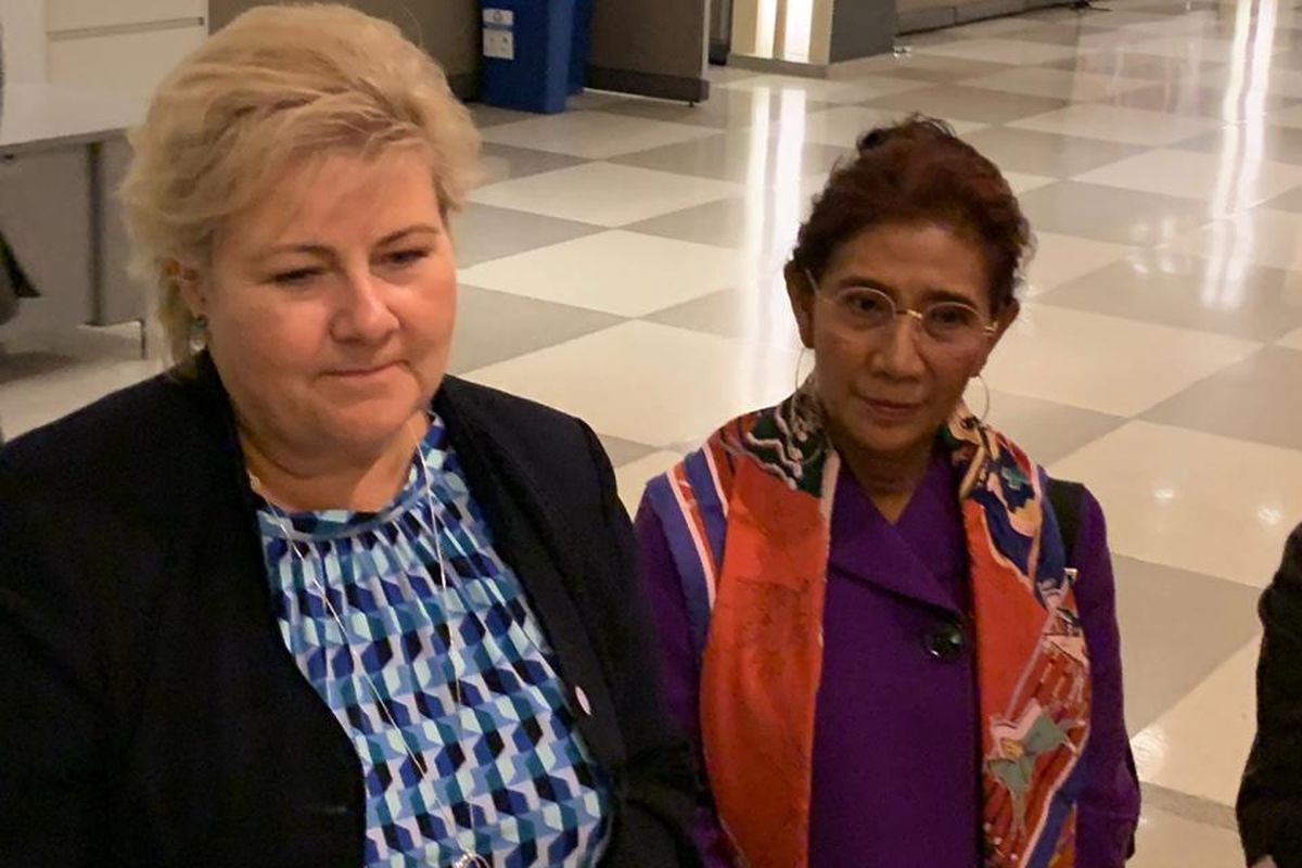 Perdana Menteri Norwegia Erna Solberg dan Menteri KKP Susi Pudjiastuti