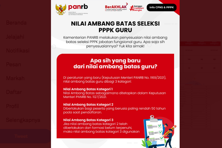 Tangkapan layar penyesuaian nilai ambang batas terbaru PPPK Guru 2021