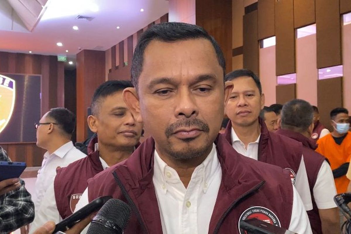Direktur Tindak Pidana Narkoba Bareskrim Polri Brigjen Mukti Juharsa di Mabes Polri, Jakarta, Rabu (13/3/2024).