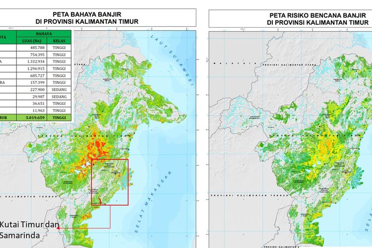 Peta potensi dan risiko banjir di Kalimantan Timur