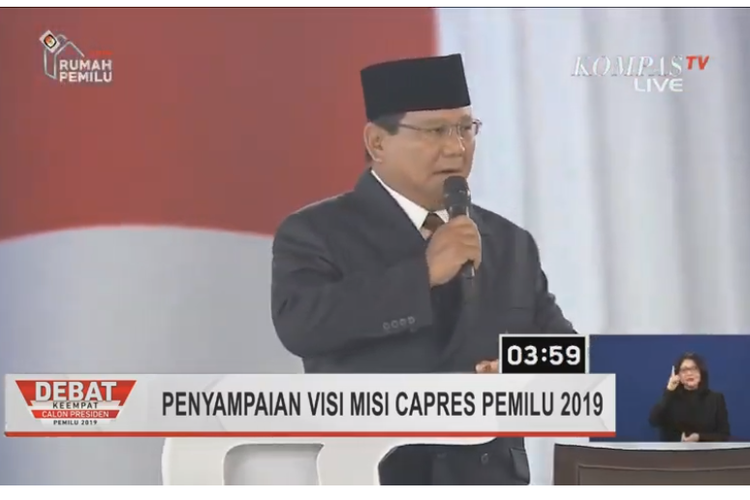 Prabowo Subianto dalam debat keempat