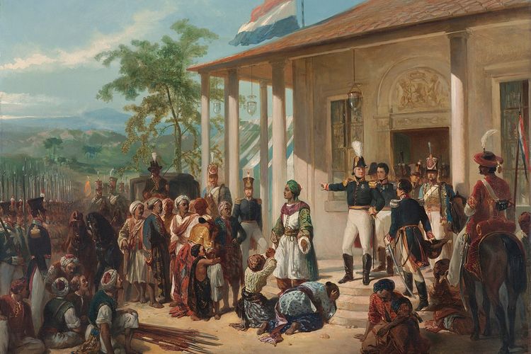 Lukisan penyerahan diri Pangeran Diponegoro kepada Jenderal de Kock pada 1830, yang menandai akhir Perang Diponegoro.