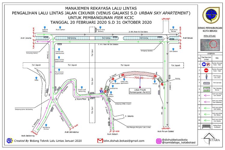 Rekayasa penutupan jalan Cikunir Raya hingga Galaxy, Jumat (21/2/2020)