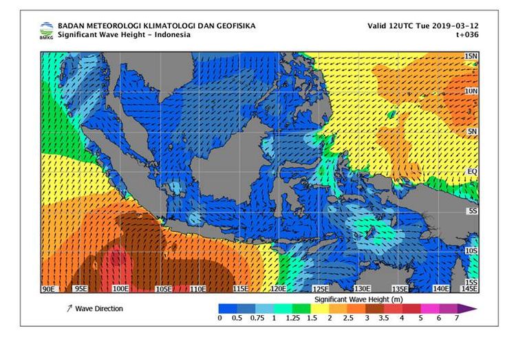 Prakiraan gelombang itinggi pada Selasa-Jumat, 22-26 Maret 2019.