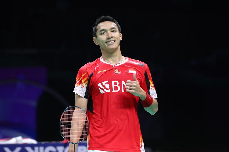 Jonatan Christie menuai kemenangan atas Nadeem Dalvi dalam laga Thomas Cup atau Piala Thomas 2024 di Hi-Tech Zone Sports Centre Gymnasium, Chengdu, China, pada Sabtu (27/4/2024).