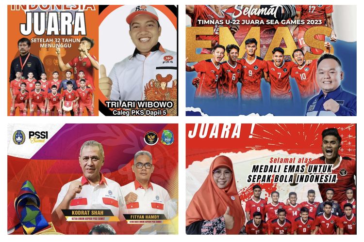 Kumpulan poster ucapan selamat untuk timnas Indonesia setelah SEA Games 2023 dari politikus.