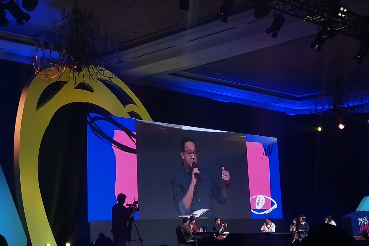 Bacapres Anies Baswedan saat hadiri acara Youth Summit Idea Fest, Jakarta Convention Center, Minggu (30/9/2023)