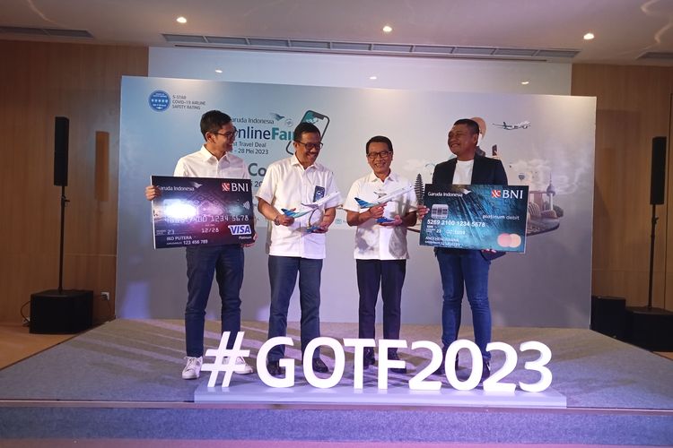 Press Conference Garuda Online Travel Fair 2023, di Gedung Manajemen Garuda Indonesia, Senin (15/5/2023)