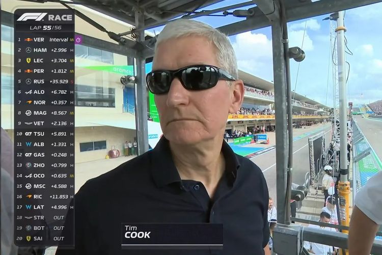 Penampilan Tim Cook di F1 Austin, Texas, Minggu (23/10/2022).