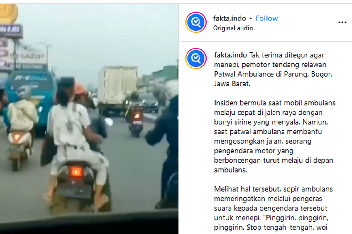 Video pengendara motor halangi laju ambulans