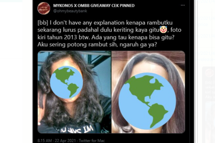 Tangkapan layar unggahan soal rambut keriting yang disebut bisa menjadi lurus dengan cara dipotong secara terus-menerus.