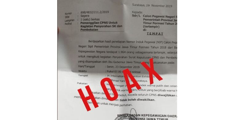 Hoaks Surat Bkd Jatim Tentang Penyerahan Sk Dan Pembekalan