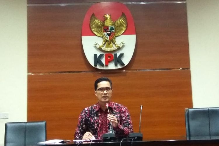 Juru Bicara KPK Febri Diansyah dalam konferensi pers di Gedung Merah Putih KPK, Jakarta, Senin (13/5/2019).