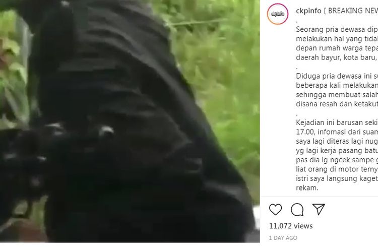 Video viral aksi eksibisionis yang meresahkan di Karawang, diunggah oleh akun instagram @ckpinfo. 