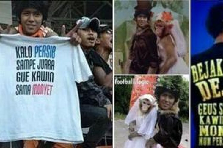 Foto seorang pemuda memegang kaos bertulis 