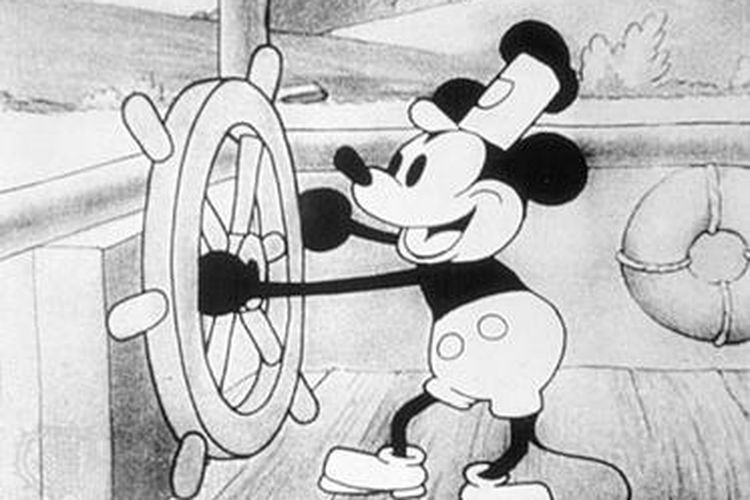 Mickey Mouse di animasi Steamboat Willie.