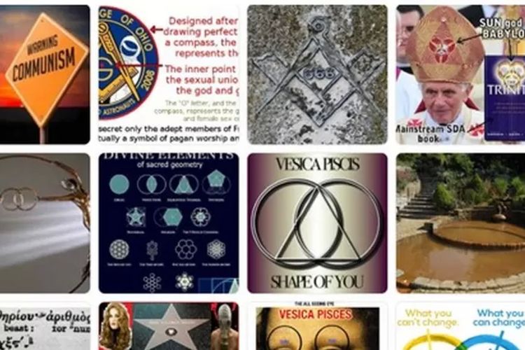 Konten daring gereja menampilkan berbagai macam gambar dan meme konspirasi.