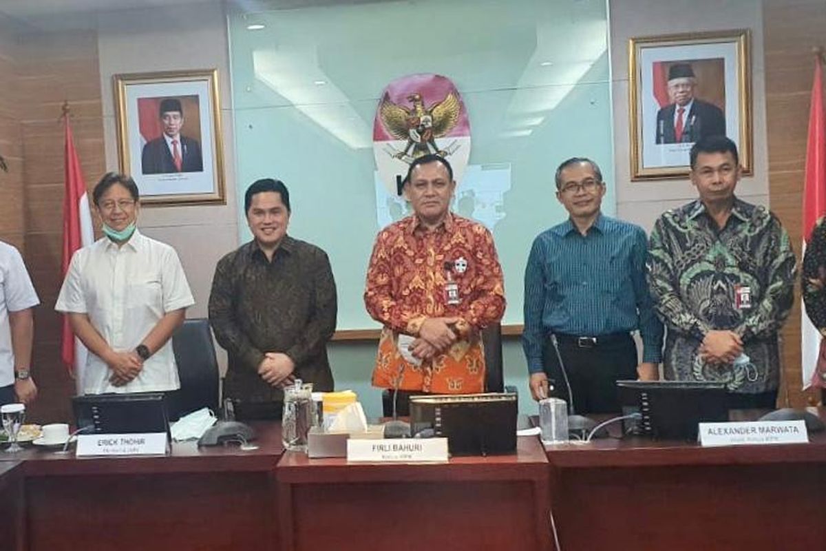 Menteri BUMN Erick Thohir saat bertemu dengan pimpinan KPK pada Rabu (8/7/2020).