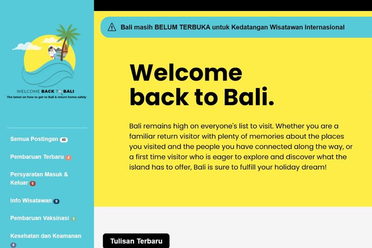 Tangkapan layar sebagian dari situs web Welcome Back to Bali yang diluncurkan oleh Bali Hotels Association (BHA).