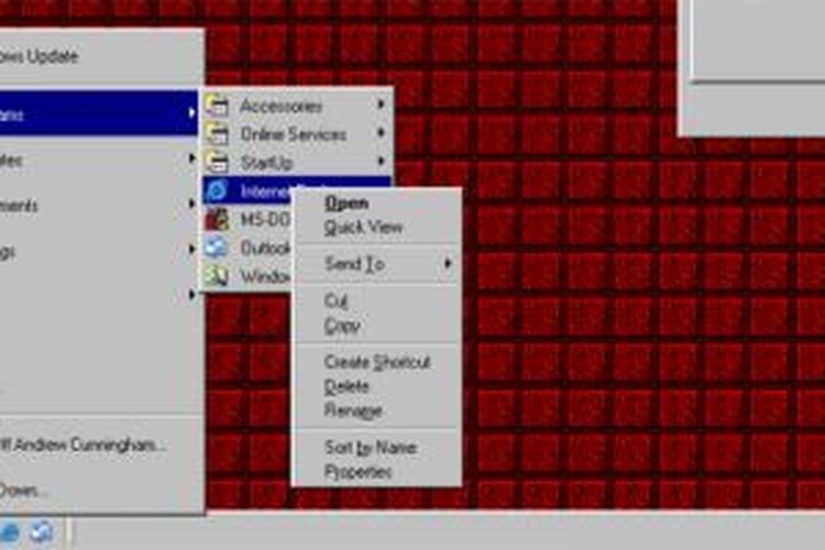 Tombol dan menu Start di sistem operasi Windows 98 SE