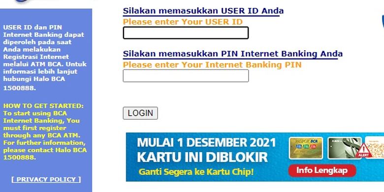 Bca internet banking personal login