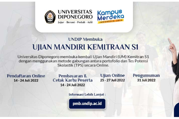 Universitas Diponegoro (Undip) masih membuka jalur kemitraan untuk jenjang S1 hingga 24 Juli 2022 mendatang.