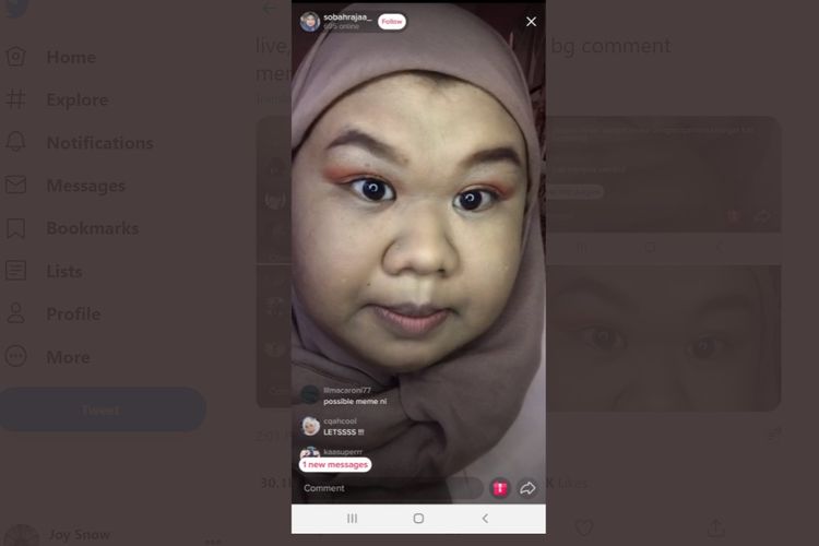 Tangkapan layar dari twit viral @Hadyna_ yang menunjukkan beauty blogger Malaysia dengan akun @sobahrajaa_ jadi korban bully saat live di Instagram.