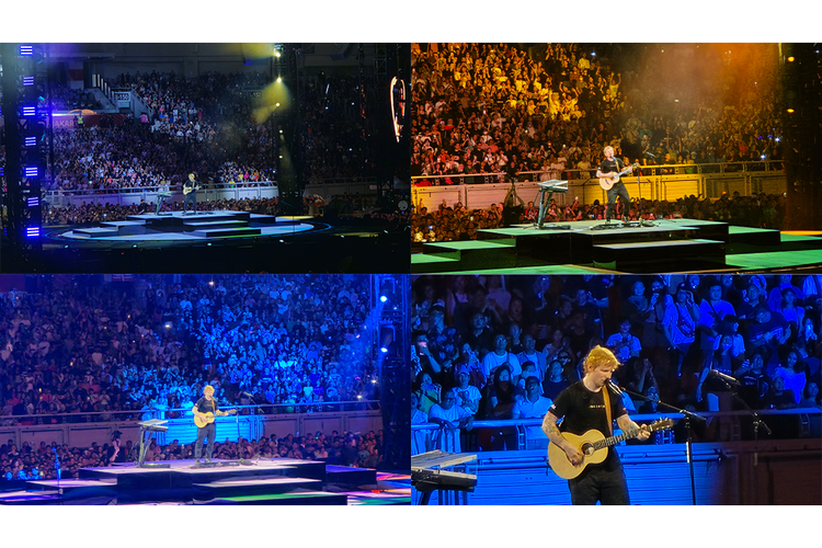 Penampilan Ed Sheeran di atas panggung menggunakan Samsung S24 Ultra dengan kamera telefoto 50 MP