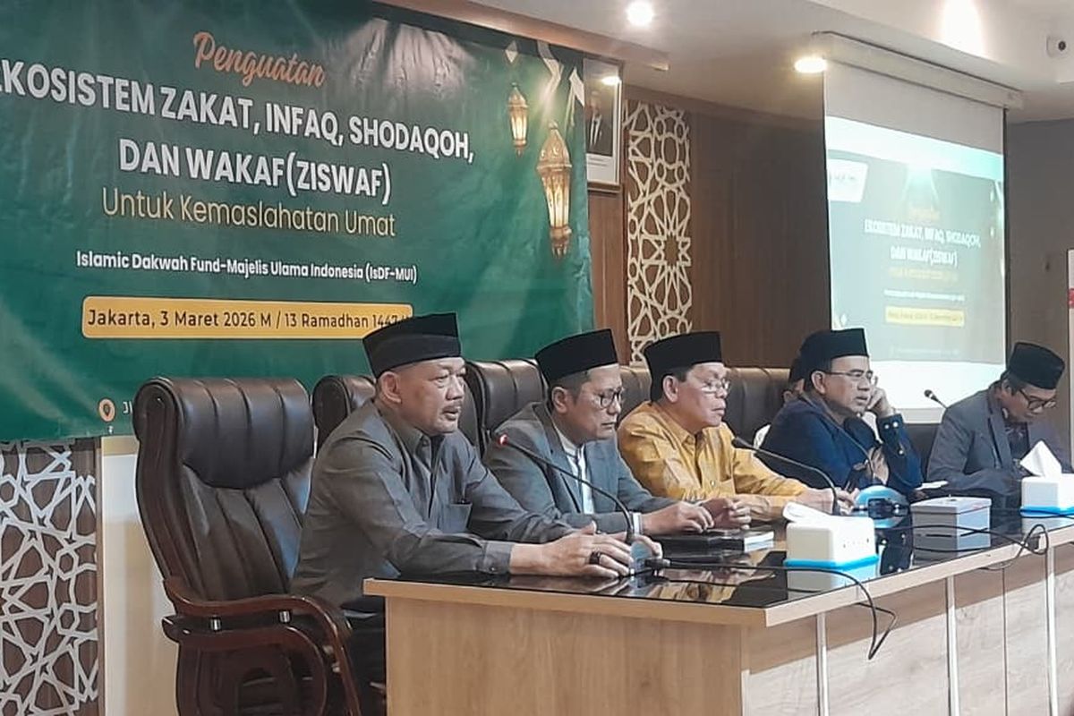 Acara Penguatan Sistem Zakat, Infak, Sedekah, dan Wakaf (Ziswaf) di Gedung MUI, Jakarta Pusat, Selasa (3/3/2026)