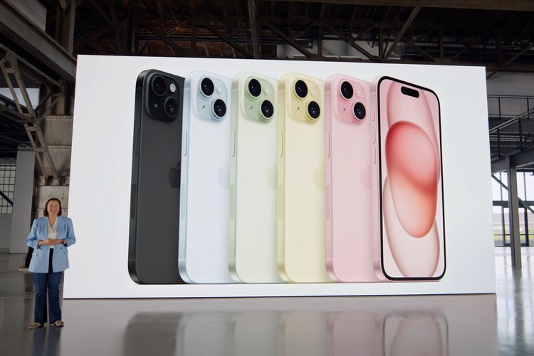 iPhone 15 hadir dalam varian warna Black, Blue, Green, Yellow, Pink.