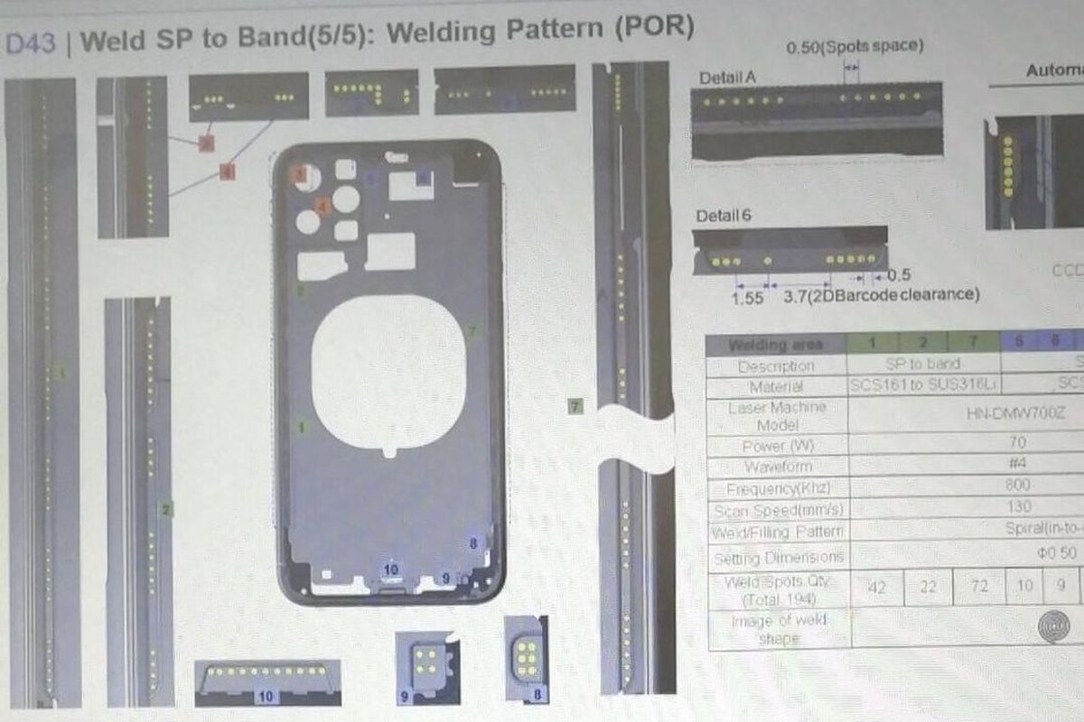 Gambar rancangan yang diduga merupakan purwarupa dari iPhone 11. 