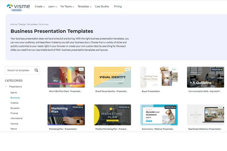 Situs web Visme menyediakan template PowerPoint gratis