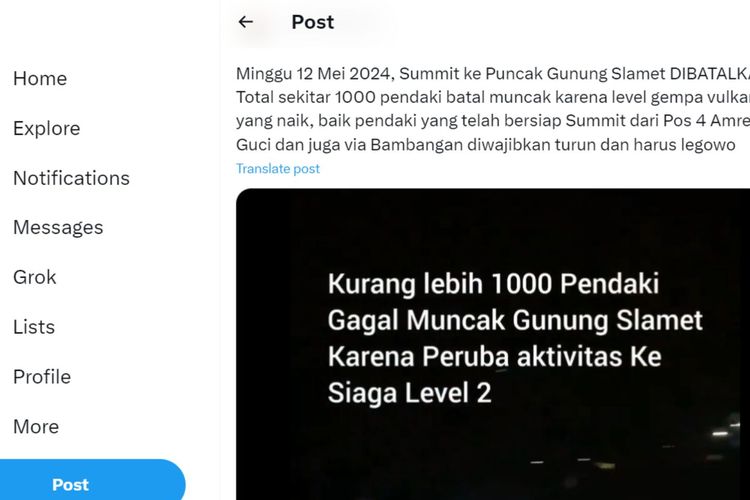 Tangkapan layar 1.000 pendaki gagal muncak karena jalur pendakian Gunung Slamet ditutup