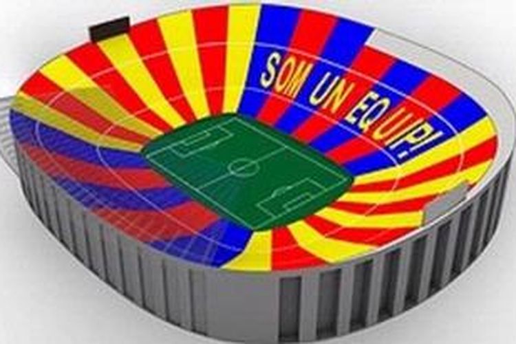 Dekorasi stadion Camp Nou untuk pertandingan leg kedua 16 besar Liga Champions antara Barcelona dan AC Milan, Selasa (12/3/2013).