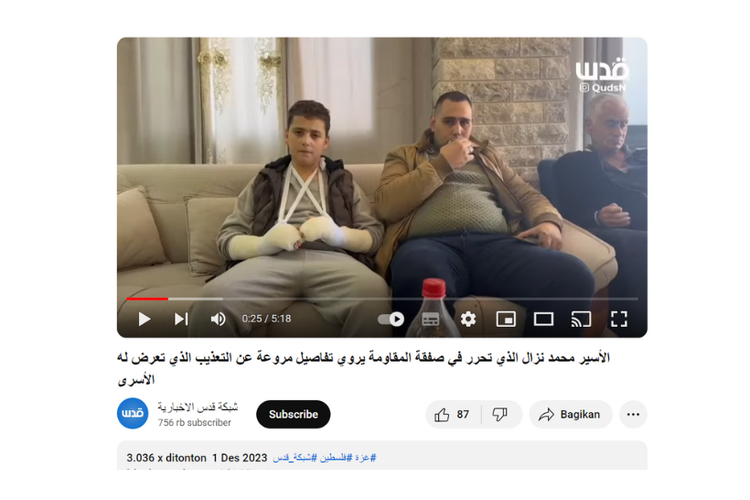 Tangkapan layar video Quds News Network yang menampilkan Mohammed Nazzal