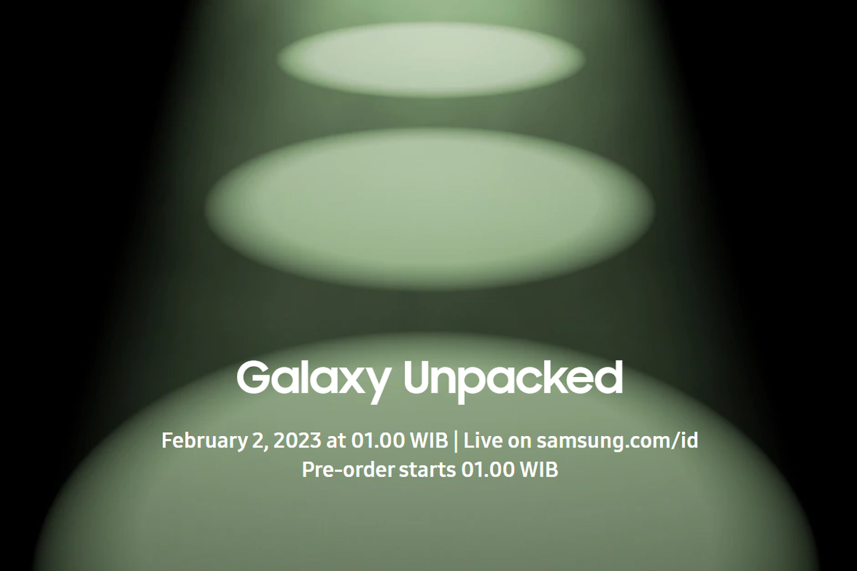 Tangkapan layar teaser acara Galaxy Unpacked 2023 yang diduga kuat disiapkan untuk memperkenalkan Samsung Galaxy S23 series. Dalam teaser, pre-order perangkat bakal dibuka pada 2 Februari 2023 pukul 01.00 WIB.