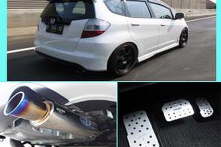 Stop lamp milik Fit tambah manis. Muffler standar pakai Kakimoto Racing, plus pedal set Sparco bernuansa racing