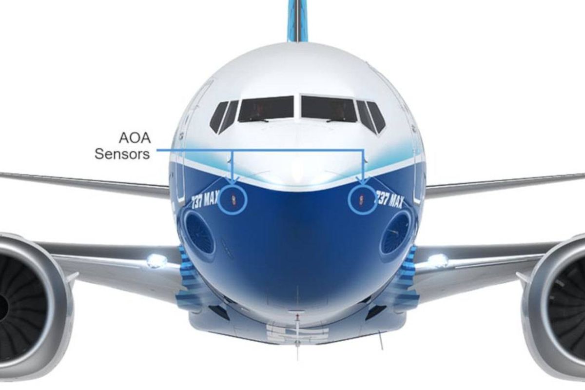 Sensor Angle of Attack di sisi kanan dan kiri hidung B737 MAX.