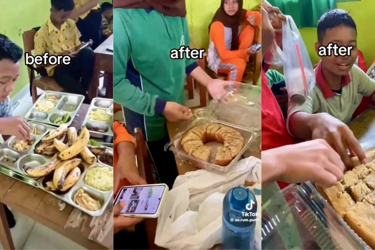Tangkapan layar video pelajar SMA di Lampung Tengah mengolah buah pisang MBG menjadi kue bolu pisang kukus, Senin (25/8/2025).