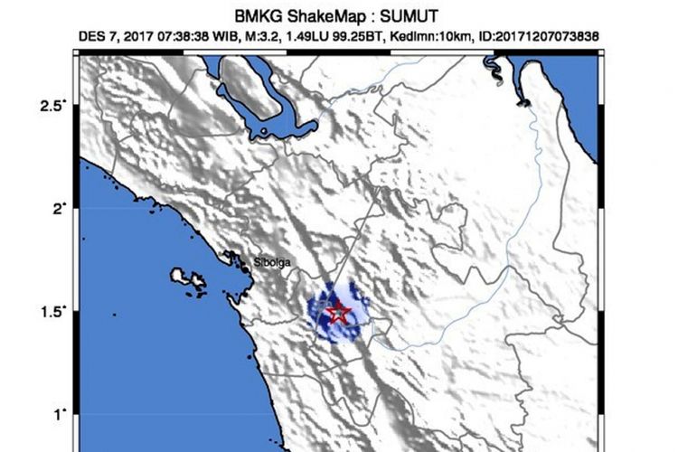 Gempabumi berkekuatan 3,2 Skala Richter kembali mengguncang Kota Padangsidimpuan, Sumatera Utara, Kamis (7/12/2017)