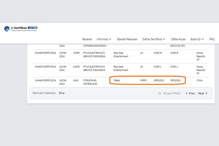 Nomor model Oppo Pad Neo muncul di laman sertifikasi Postel Kemenkominfo