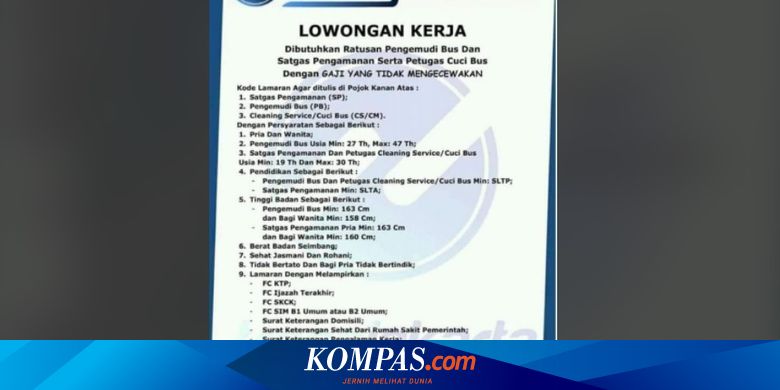 Hoaks Ratusan Lowongan Kerja Untuk Smp Dan Sma Di Transjakarta Halaman All Kompas Com