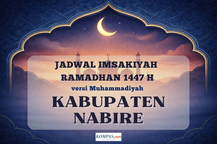 Jadwal imsakiyah untuk Kabupaten Nabire selama Ramadhan 2026 versi Muhammadiyah, lengkap dari tanggal 1 - 30 Ramadhan 1447 H.