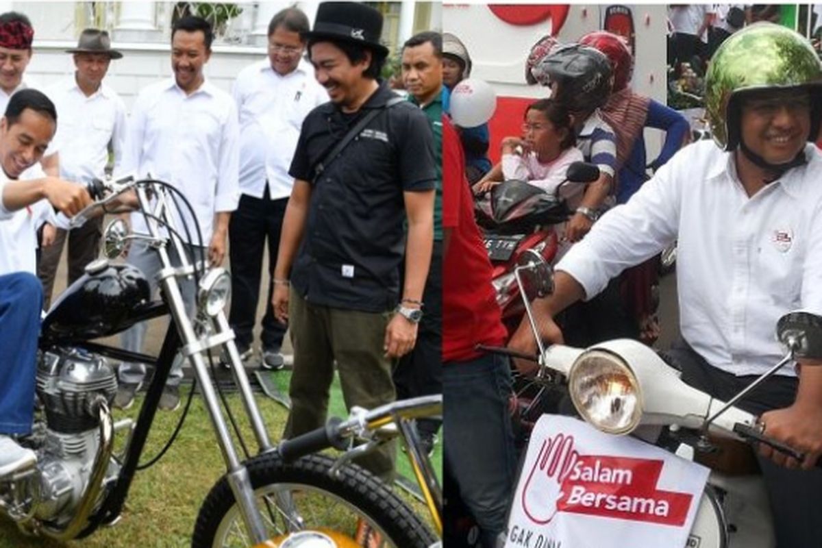 Presiden Joko Widodo dan Gubernur DKI Jakarta Anies Baswedan saat tengah mengendarai motor favoritnya masing-masing. Sebagai pejabat yang menggemari otomotif, keduanya diharapkan bersedia hadir di pembukaan ajang Indonesia International Motor Show (IIMS) 2018.